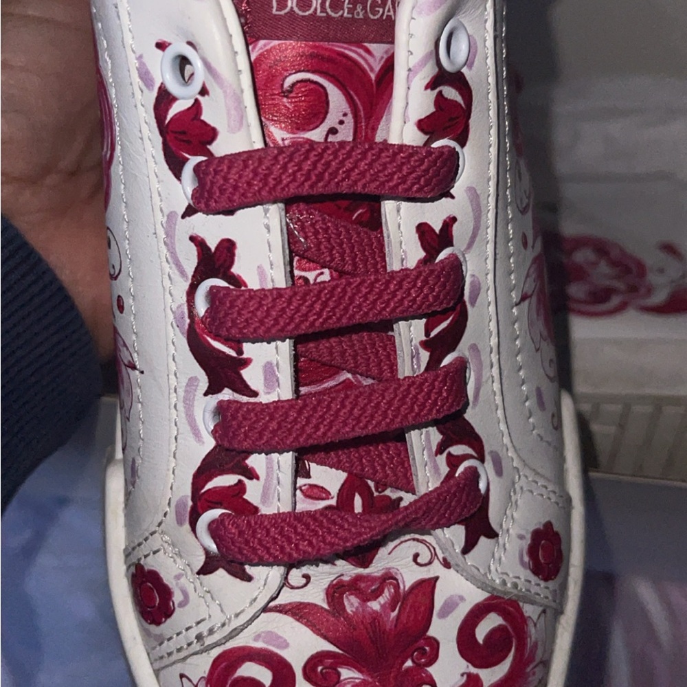 Dolce & Gabbana Women's Floral Red and White Sneakers